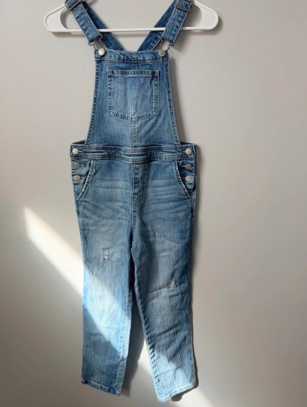 Cat & Jack Girls Distressed Denim Overalls Light Wash Stretch Size L (10/12)